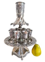 Beautiful Ornate Silver Plate Judaica Kiddush Fountain