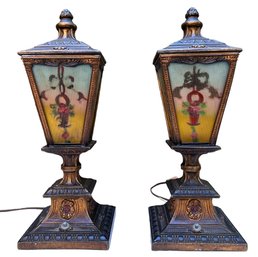 Pair Of Vintage Leviton Reverse Painted Lamps