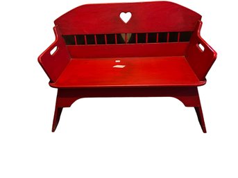 Country Farmhouse Red Wooden Bench With Heart Accent
