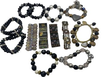 Large Collection Dark Hued Stretch Bracelets - 13 Pieces