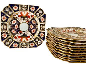 Set Of Eleven Aynsley Traditional Imari Porcelain Square Desert Plates, Made In England