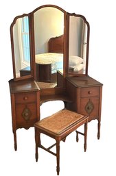 Fine Antique Dressing Table & Caned Seat By Hespeler Furniture - Appraised Value $1275