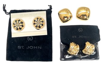 St John Clip On Earrings - 3 Pairs