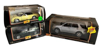 Trio Of Vintage Maisto Models In Original Boxes- Mercedes ML55, Thunderbird, Dodge Caravan