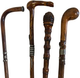Group Of Four Vintage Hardwood Canes With Silver Accents (GA)