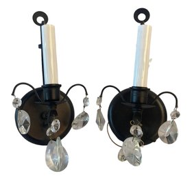 Second Pair Of Black Metal Tole Crystal Wall Sconces