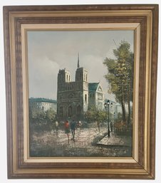 Signed Mid Century French Impressionist Oil On Canvas 'Notre Dame'