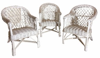 Three Vintage Large Doll Wicker Chairs 8' X 9' X 11'
