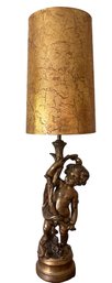 Tall Mid Century Gilt Cherub Lamp