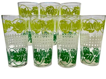 Set Of Seven 1960s Libby Ice Tea Glasses With Green Vines And White Picket Fences