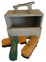 Vintage Shoe Shine Box And Hand Brushes