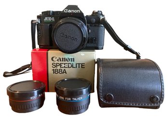 CANON AE1 35mm Film Camera Wirth Accessories