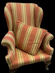 Nice Wing Back Chair In Red And Gold Stripes