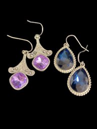 2 Pairs Of Dangling Earrings One Lavender One Blue Costume New