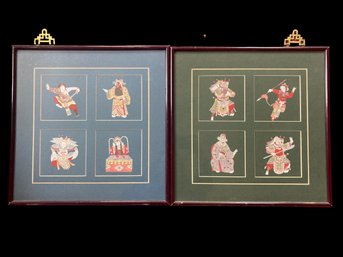 Amazing Chinese Small Cut Hand Painted Paper Warriors Framed Frames Have Wooden Backs