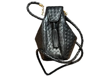 Woven Black Leather Crossbody Bag