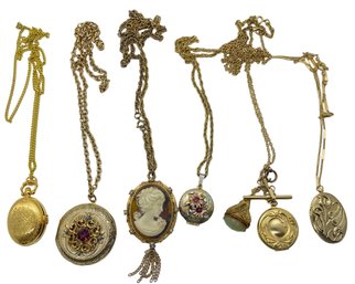 Chained Lockets, Traditional And A Watch - 6 Pieces