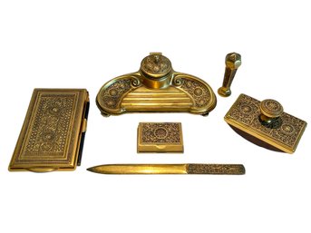 Antique Six Piece Erhard Desk Set In Gilded Bronze