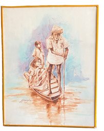 Signed Watercolor On Board 'Boat' By SS Manian
