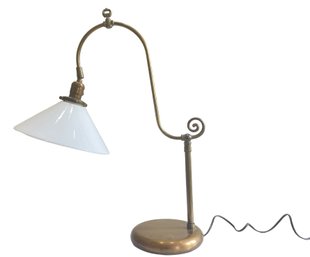 Vintage Brass Scroll Desk Lamp With Glass Shade