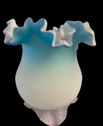 Rare Fenton Satin Art Glass Ruffled Footed Vase