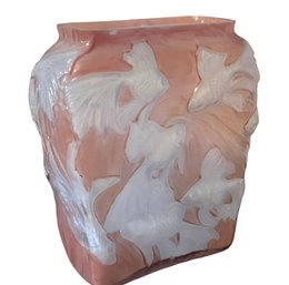 Embossed Koi Fish Glass Vase 9'