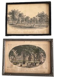 1879 - Pair Of Hand Tinted Etchings Of New Haven, Connecticut (T)