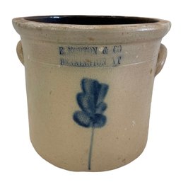 Antique Salt Glaze Pottery Crock - E Norton - Bennington VT