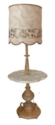 Ornate Mid Century Italian Metal Floor Lamp With Marble Shelf