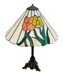 Vintage 1960s Faux Stained Glass Table Lamp