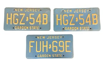 Three Vintage New Jersey License Plates