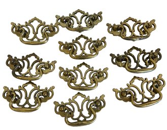 Set Of Ten Vintage Brass Cabinet Pulls (e)