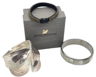 Cuff, Bangle And Leather Bracelets - Includes Swarovski - 3 Pieces