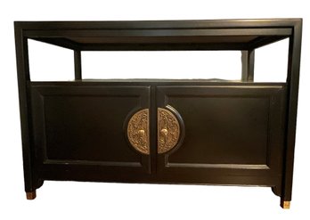 Vintage Asian Black Lacquer Low Storage Cabinet