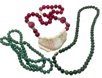 Strands Of  Beads - Jade ? - 3 Pieces