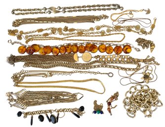 Gold Tone Neckpiece Collection With 1 Bracelet - 18 Pieces