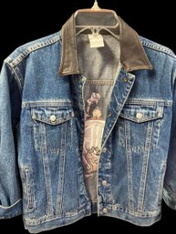Warner Bros Studio Store KIDS Size L Denim Jacket With Leather Collar And Beautifully Embroidered