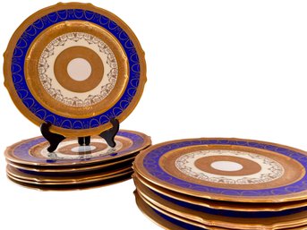 Exquisite 12 Piece Set Of Limoges Cobalt Blue And Gold Plates