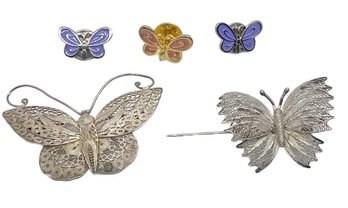 Five Butterfly Pins - Includes Sterling Silver