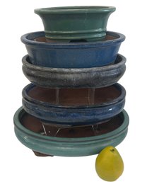 Five Vintage Oval Pottery Bonzai Planters