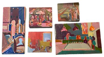 Group Of Five Paintings From Outsider Artist Shaya T Blum (S16)