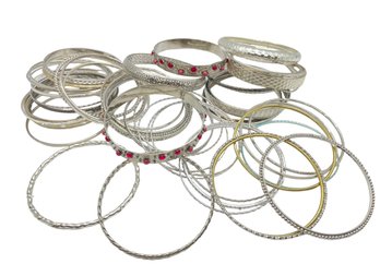 Silver Tone Bangle Bracelet Collection - 57 Pieces