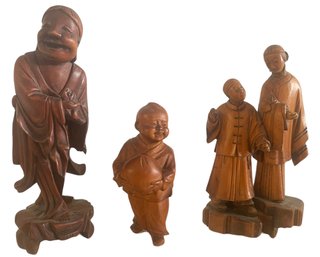 Vintage Trio Of Carved Asian Wood Figures