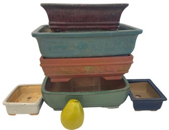 Six Vintage Rectangular Glazed Pottery Bonzai Planters