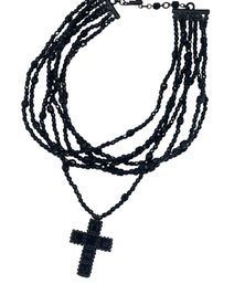 Multi Strand Glass Beaded Cross Neckpiece By Graziano