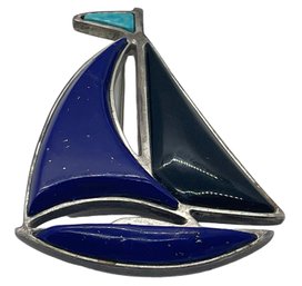 Sterling Silver And Stone Sailboat Pin