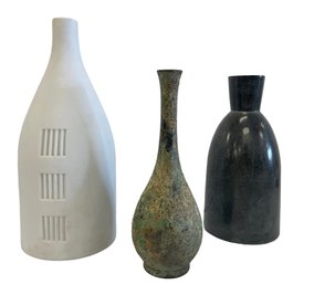 Trio Of Mid Century Modern Vases - Various Materials