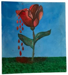 Outsider Art - Abstract 'Bleeding Tulip' Oil On Canvas By Shayna T. Blum (S18)