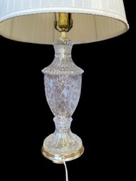 Pretty Molded Clear And Etched Glass Lamp With Brass Base With Shade Works