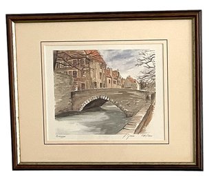 Signed Lithograph 'Brugges' By Francoise Gresse